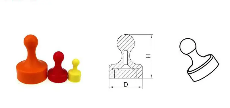 Plastic Coated Push Pin Magnet size